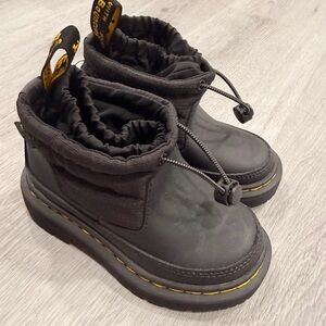 Dr. Martens Black Kids Pull-On Winter Boots with Yellow Stitching